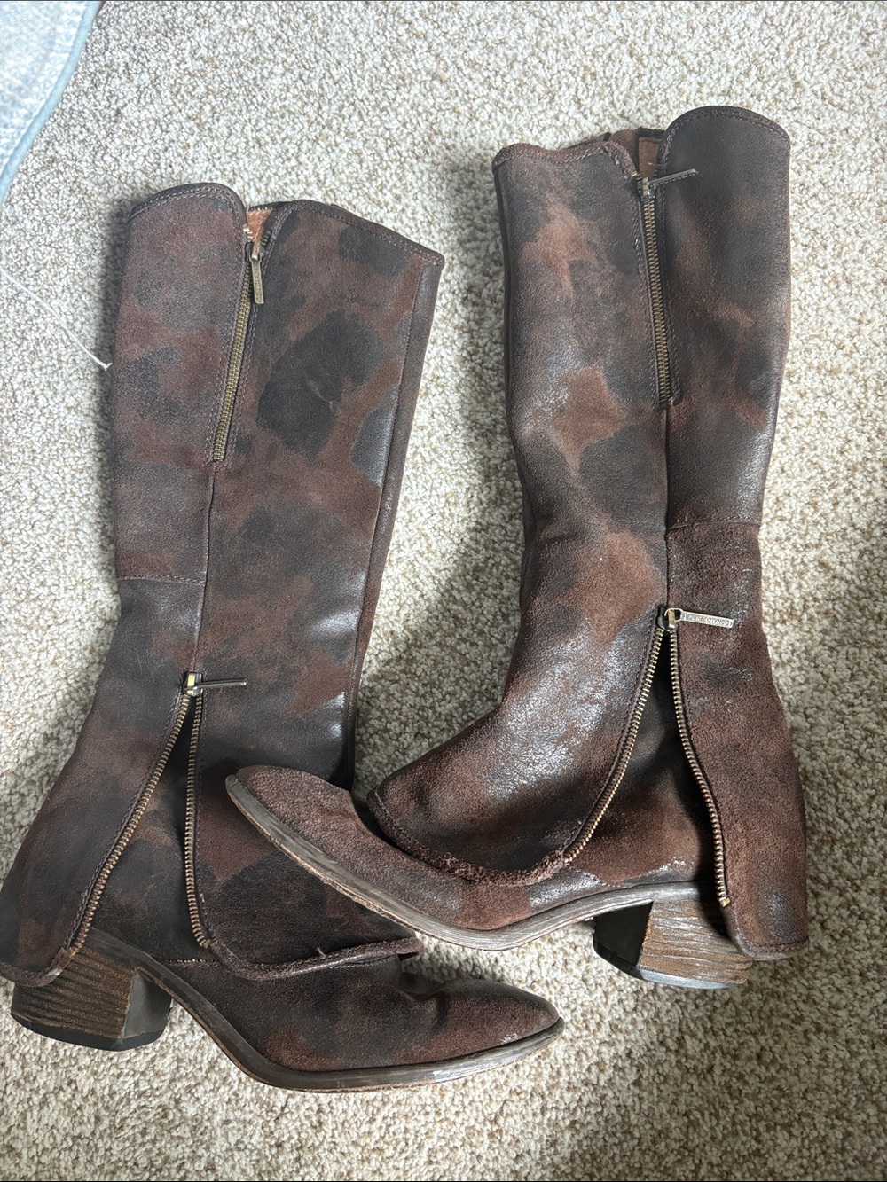 Donald J. Pliner Distressed Brown Mid-Calf Leather Boots